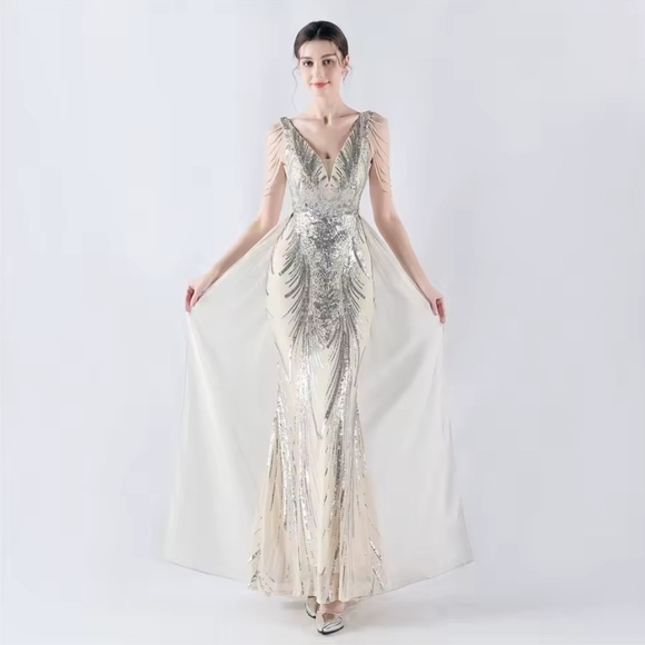 Elegant Silver Evening Gown - Picture 11 of 15